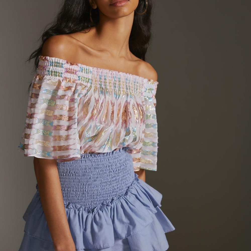 Anthropologie Delfi Collective - Off Shoulder Multi-color Blouse Size S NWT